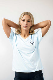 Polo Athletica Women's V-Neck Logo & Stripes Printed Short Sleeve Tee Shirt Women's Tee Shirt Polo Republica 