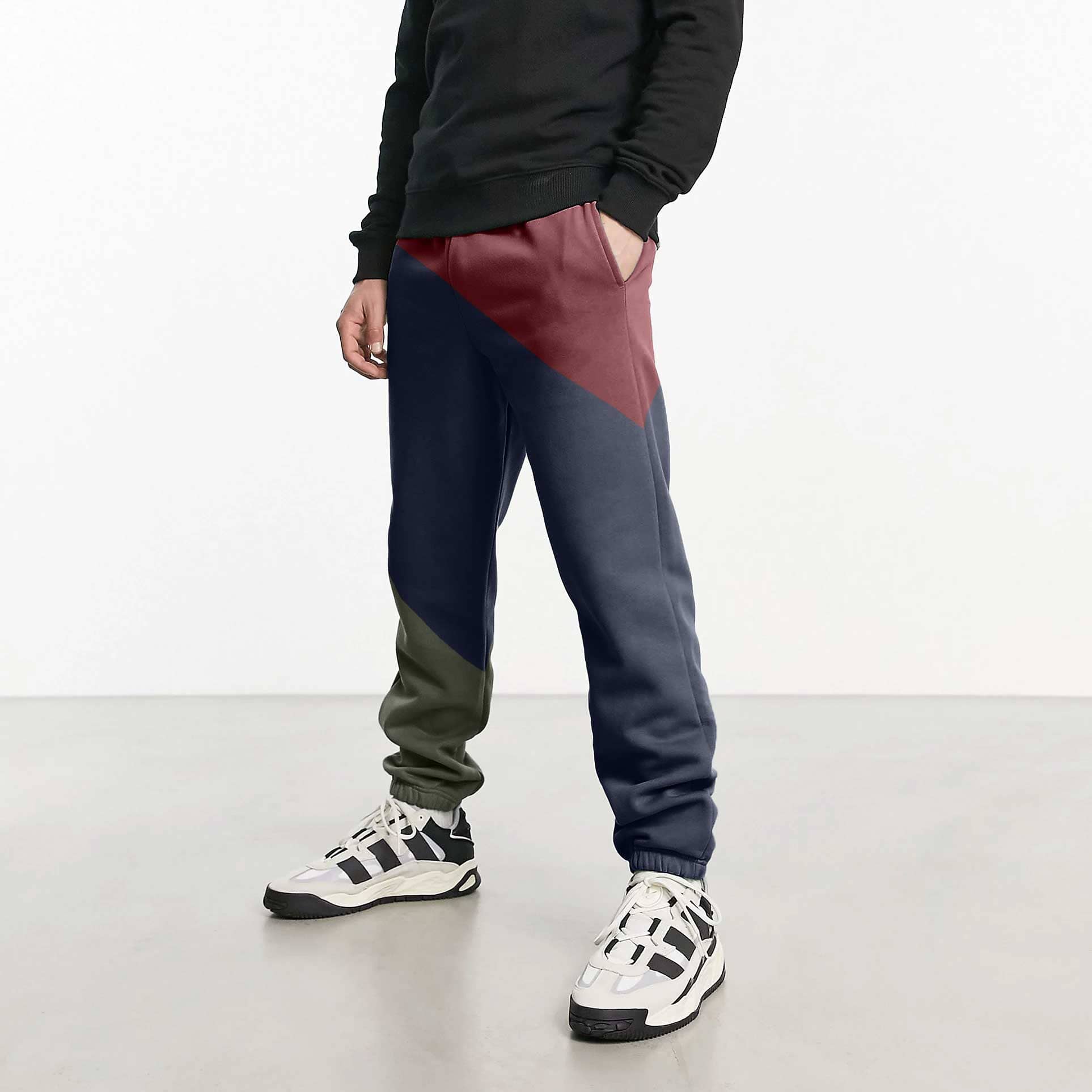 MAX 21 Men's Contrast Design Betim Sweat Pants Men's Trousers SZK Navy & Plum S 