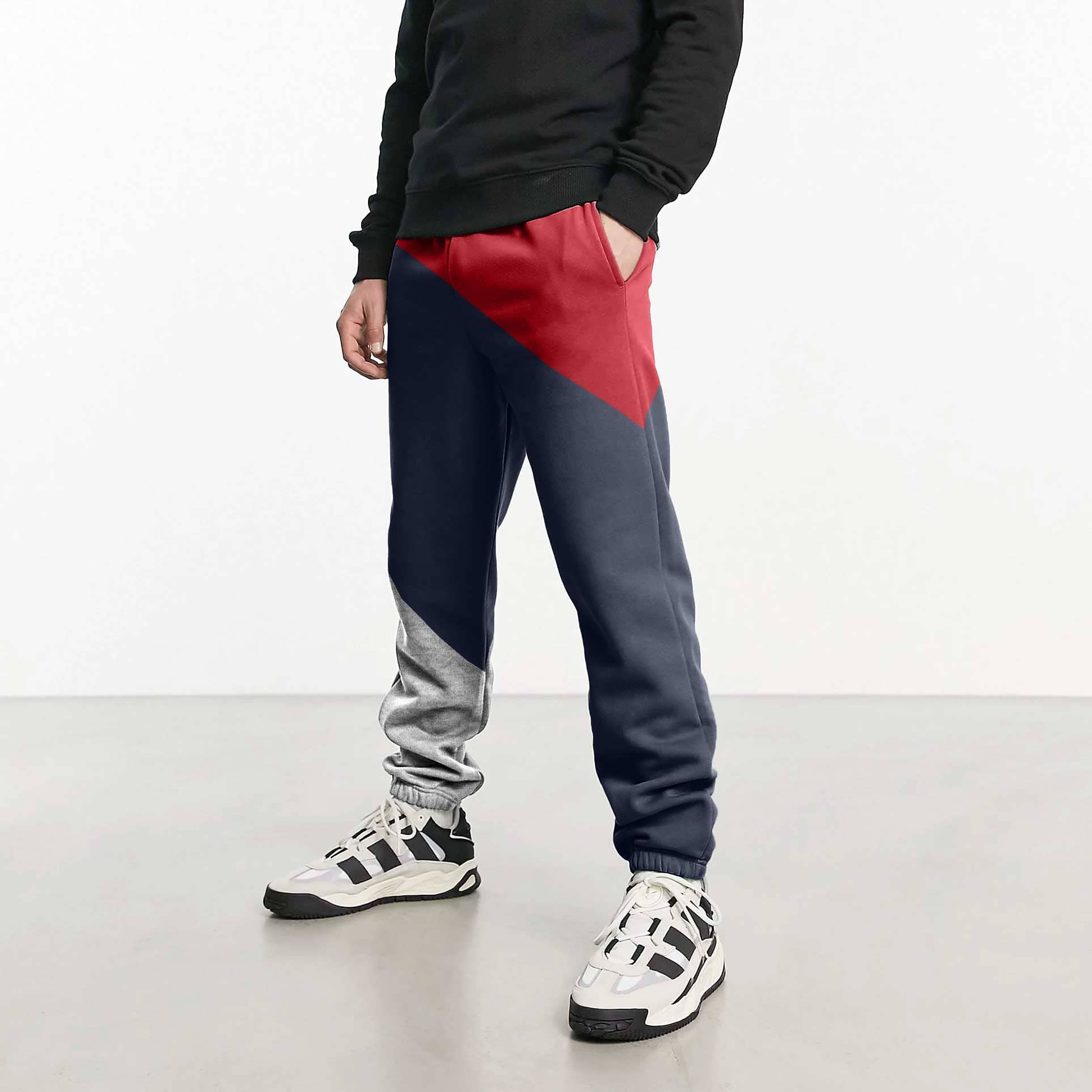 MAX 21 Men's Contrast Design Betim Sweat Pants Men's Trousers SZK Navy & Coral S 