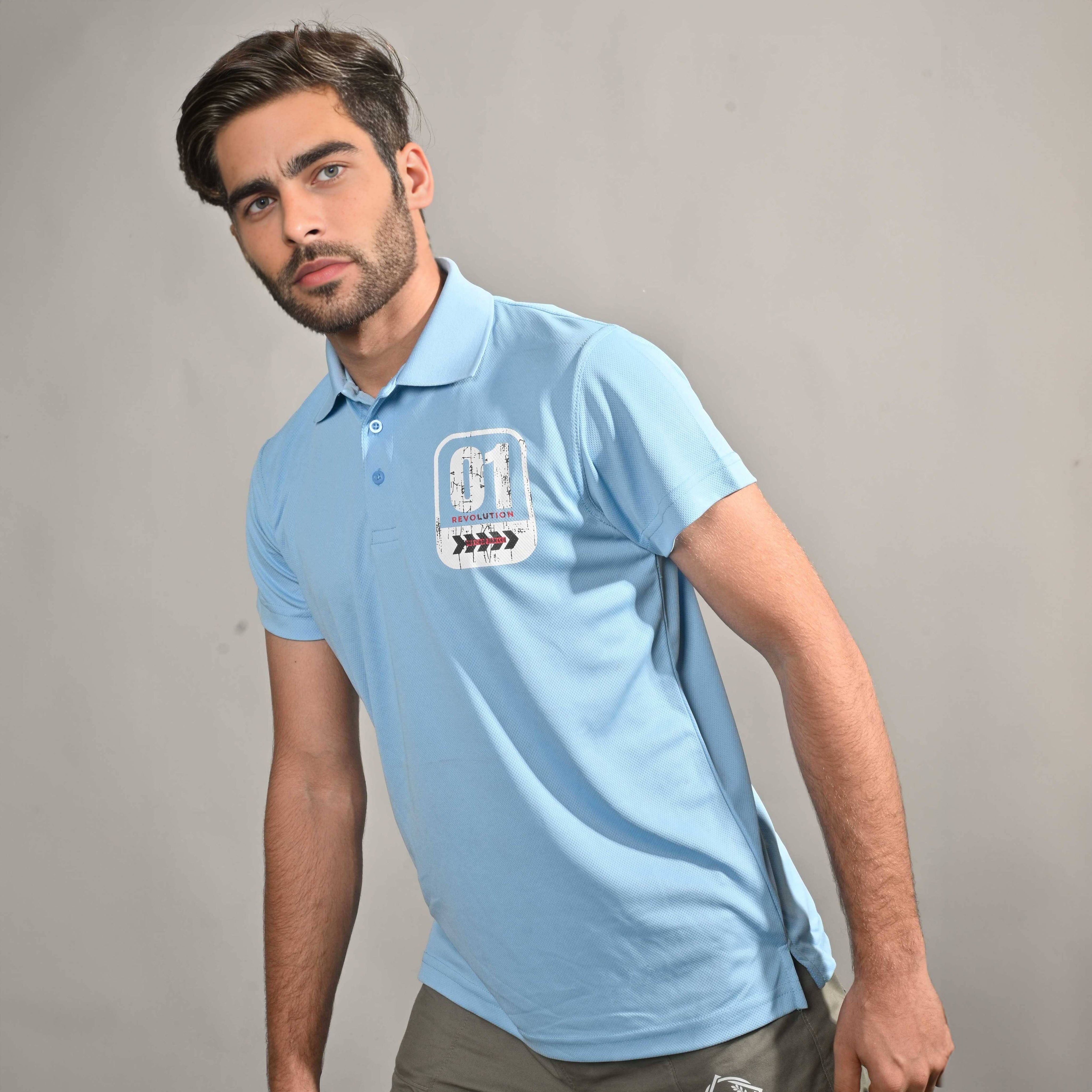 Polo Republica Men's 01 Revolution Printed Activewear Minor Fault Polo Shirt Men's Polo Shirt Polo Republica Sky S 