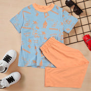 Mango Kid's Skaters Only Printed Twin Set Boys Twin Set First Choice Powder Blue & Orange (92) 1-1.5 Years 