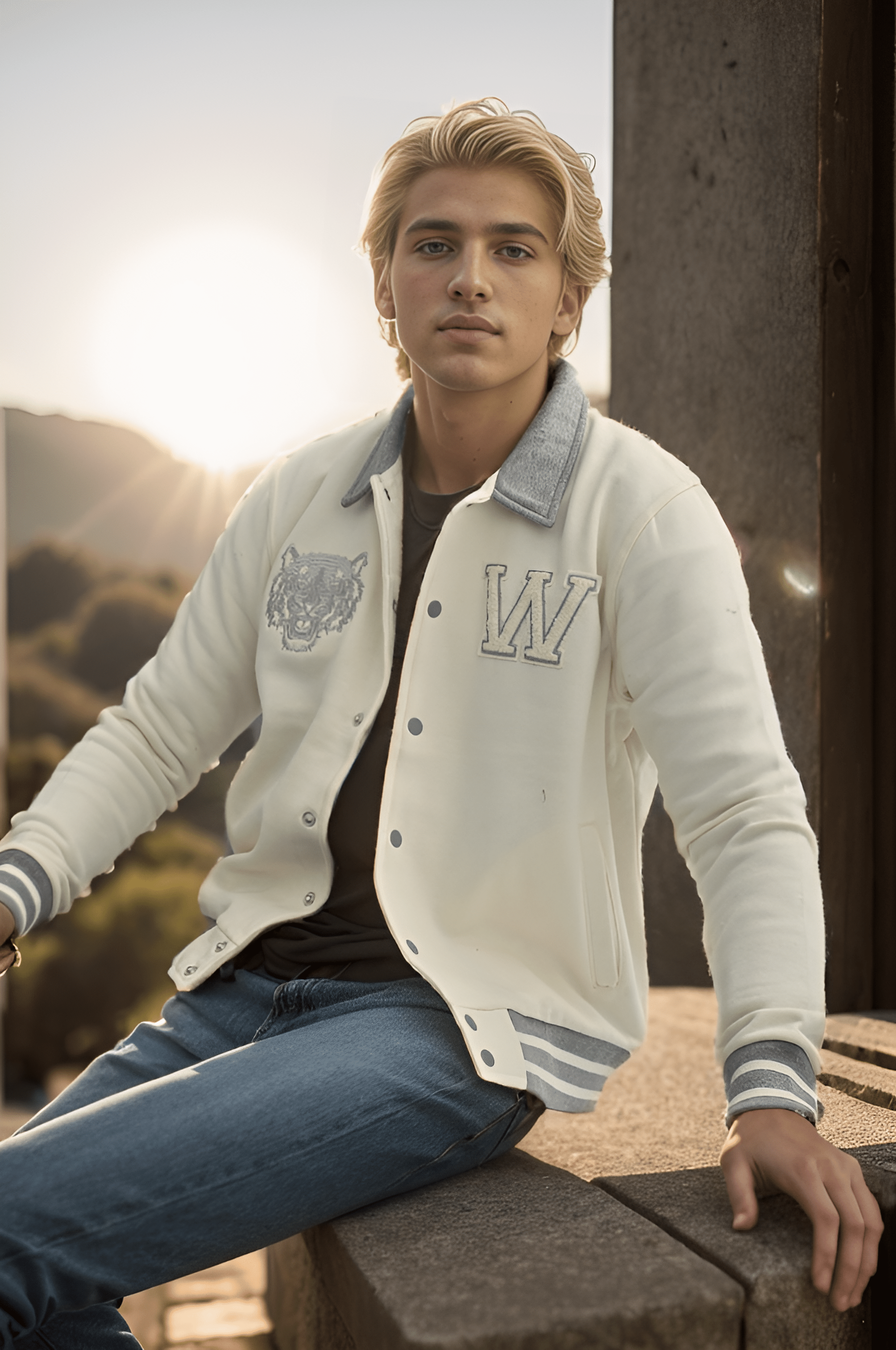 Primark Unisex Tiger Embroidered Reflective Stripes Baseball Varsity Fleece Jacket Men's Jacket HAS Apparel 