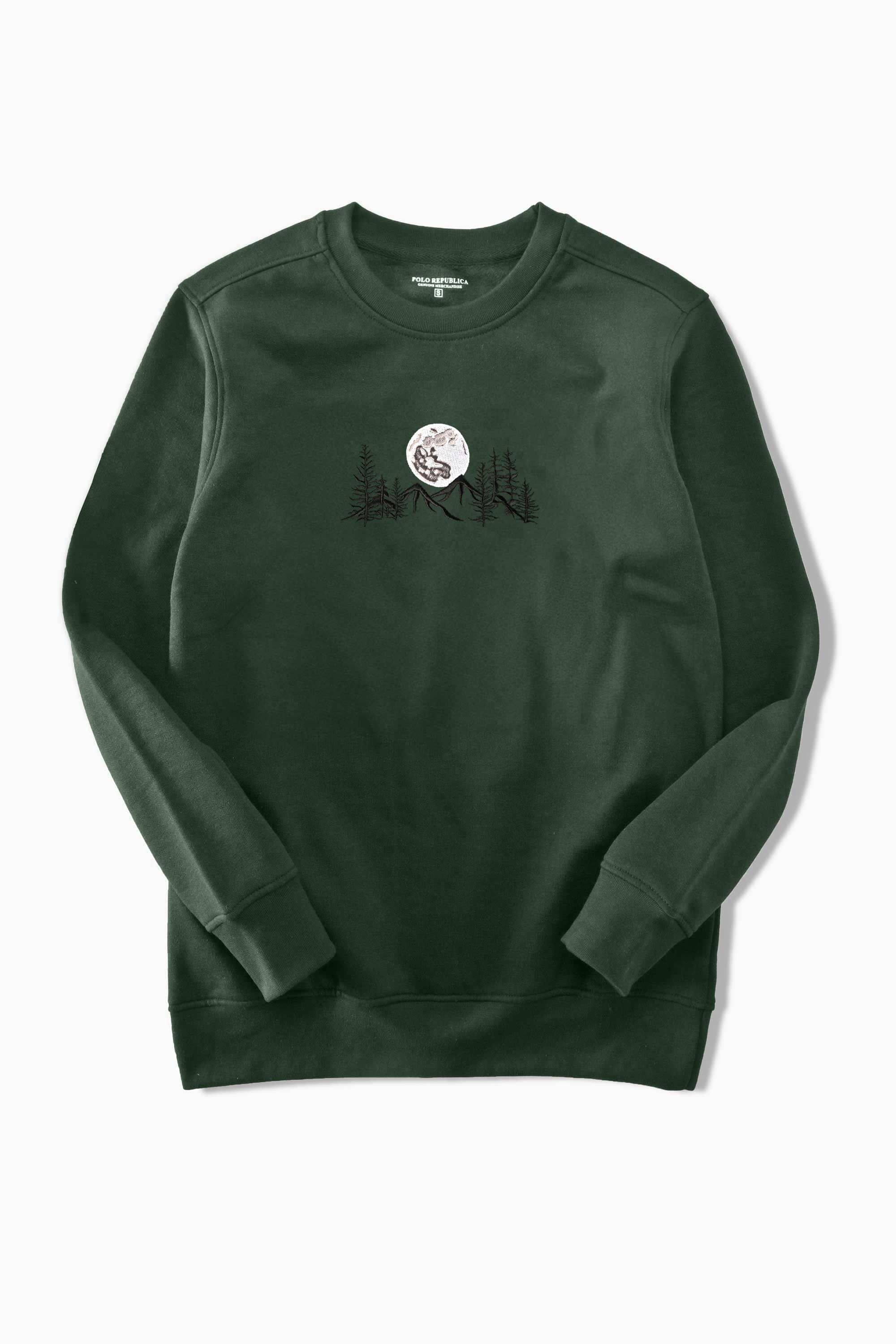 Polo Republica Men's Mountain Moon Embroidered Fleece Sweat Shirt Men's Sweat Shirt Polo Republica 