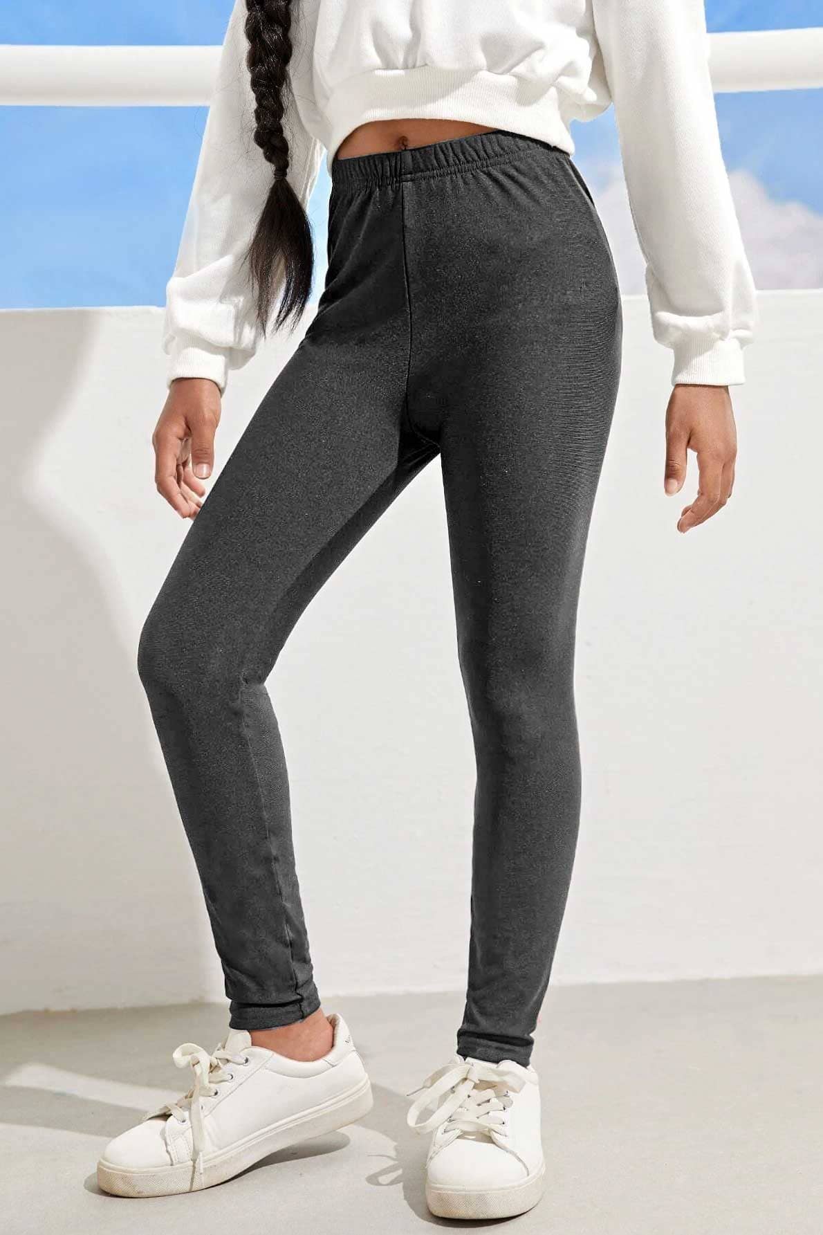 Terez Girl's Solid Comfortable Rib Minor Fault Leggings Girl's Trousers IBT 