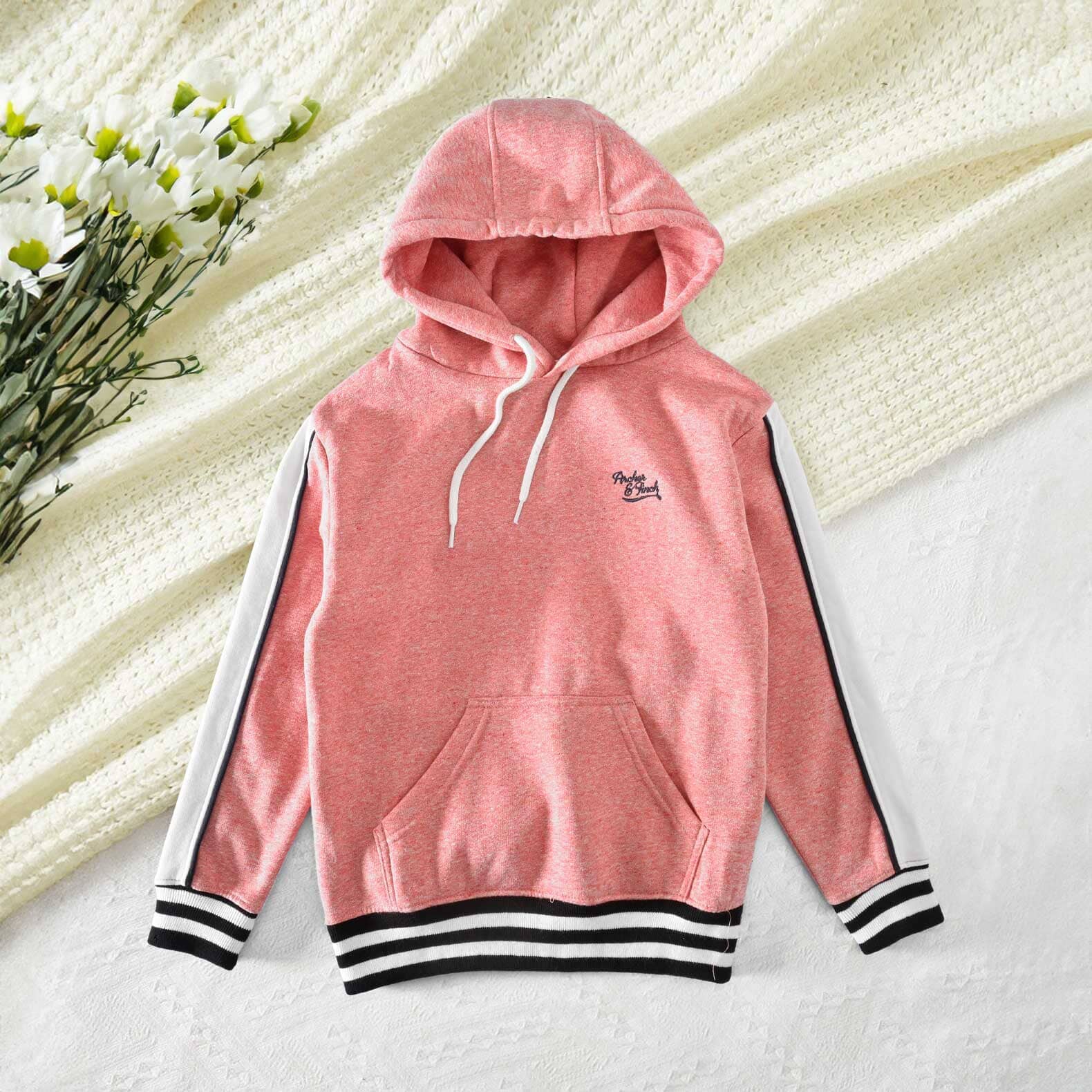 Archer & Finch Boy's Logo Embroidered Fleece Pullover Hoodie Boy's Pullover Hoodie LFS Coral Red 8-10 Years 