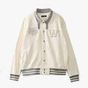 Primark Unisex Tiger Embroidered Reflective Stripes Baseball Varsity Fleece Jacket Men's Jacket HAS Apparel (Off White)D1 M 
