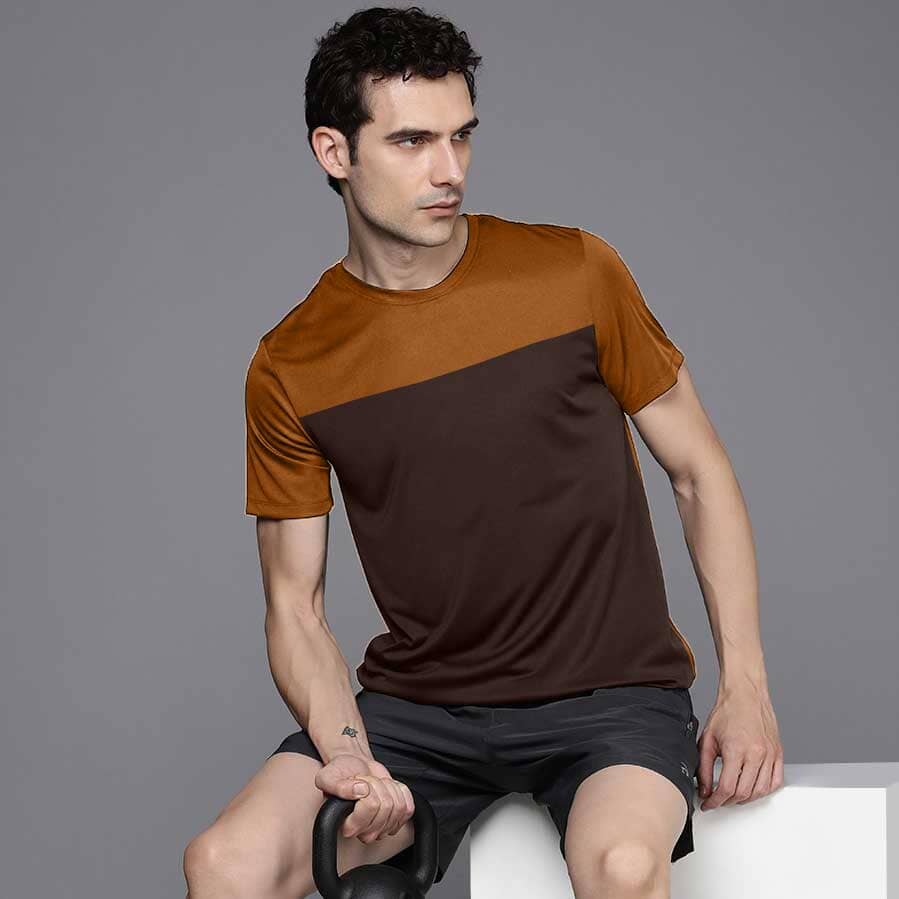 Men's Contrast Panel Style Crew Neck Tee Shirt