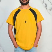 Men's Contrast Style Raglan Sleeve Logo Embroidered Tee Shirt Men's Tee Shirt IBT Yellow & Black S 
