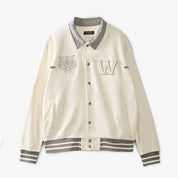 Primark Unisex Tiger Embroidered Reflective Stripes Baseball Varsity Fleece Jacket Men's Jacket HAS Apparel (Off White)D8 M 