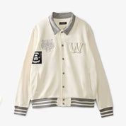 Primark Unisex Tiger Embroidered Reflective Stripes Baseball Varsity Fleece Jacket Men's Jacket HAS Apparel (Off White)D7 M 