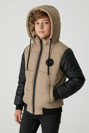 Boy's Hooded Contrast Puffer Jacket
