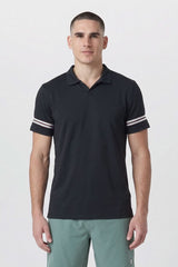 Men's Sleeve Striped Johnny Collar Polo Shirt
