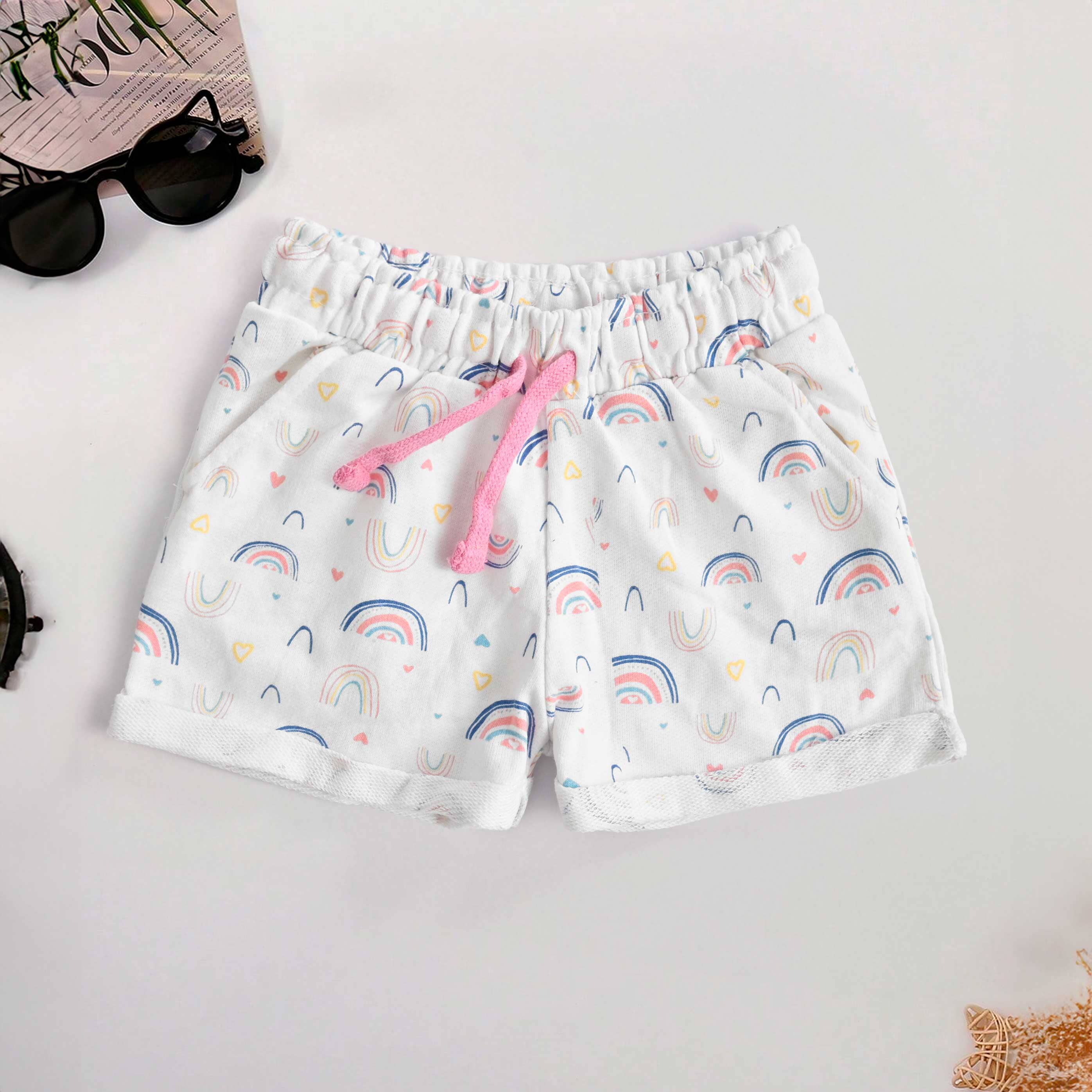 Tessential Kid's Rainbow Printed Terry Shorts Kid's Shorts SNR White (104)-1-2 Years 