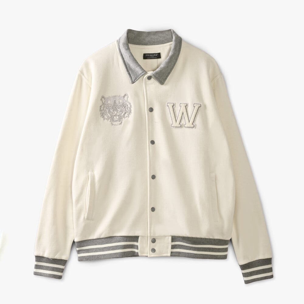 Primark Unisex Tiger Embroidered Reflective Stripes Baseball Varsity Fleece Jacket Men's Jacket HAS Apparel 
