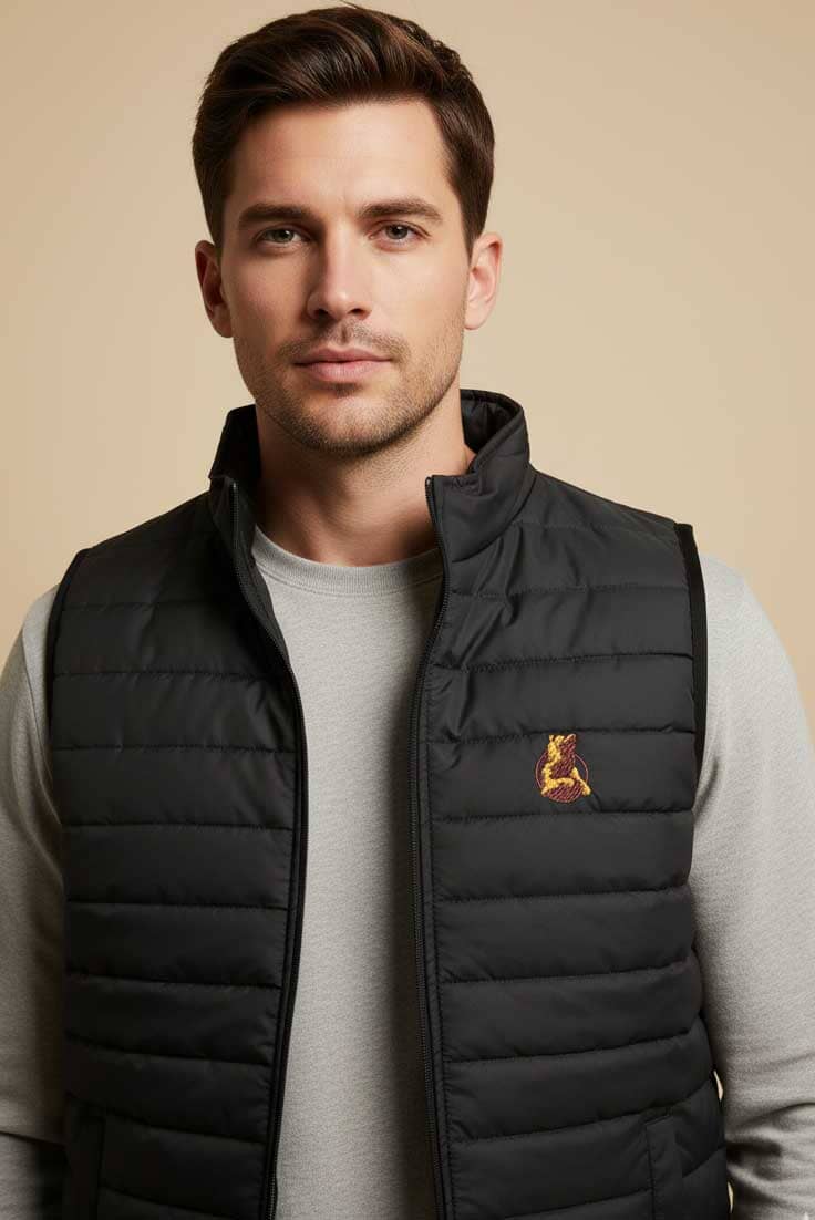 Burnt Soul Men's Wolf Embroidered Body Warmer Puffer Gilet