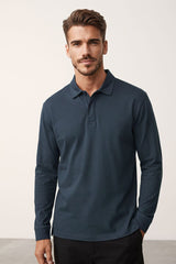 Men's Hidden Placket Long Sleeve Minor Fault Polo Shirt