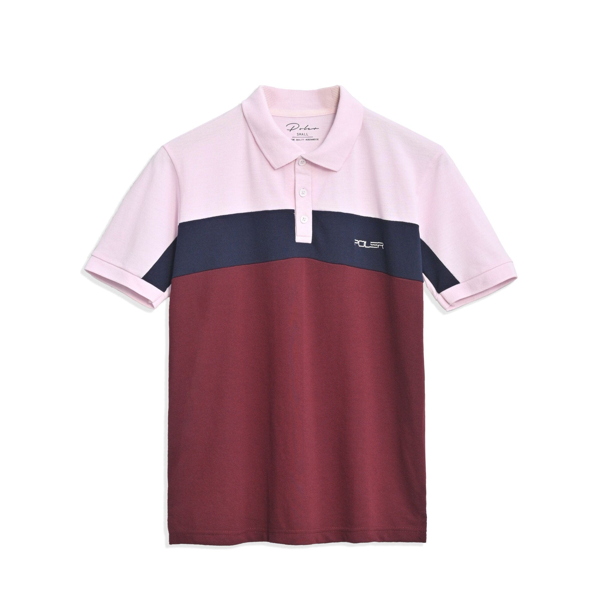 Poler Men's Panel Style Minor Fault Polo Shirt Men's Polo Shirt IBT Pink & Maroon S 