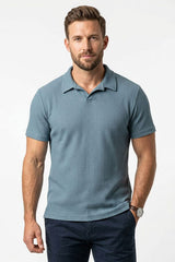Max 21 Men's Waffle Knit Johnny Collar Polo Shirt