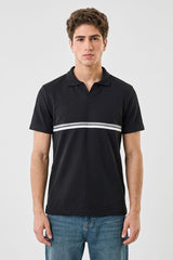 Men's Dual Striped Johnny Collar Polo Shirt
