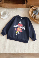 Dudy Kid's Baseball 1980 Printed Long Sleeve Fleece Sweatshirt