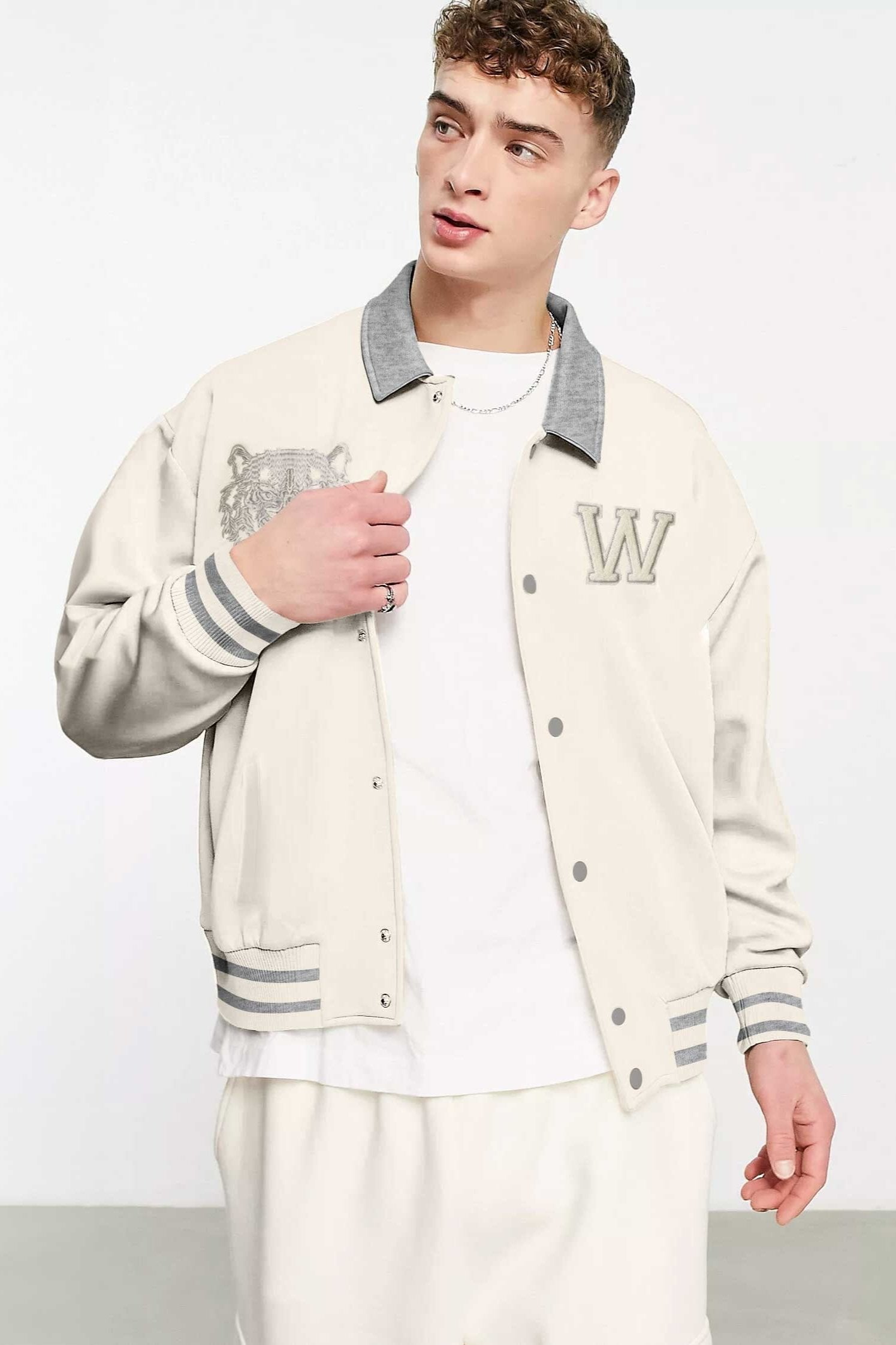 Primark Men's Tiger Embroidered Baseball Varsity Fleece Jacket Men's Jacket HAS Apparel 