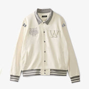Primark Unisex Tiger Embroidered Reflective Stripes Baseball Varsity Fleece Jacket Men's Jacket HAS Apparel (Off White)D3 M 