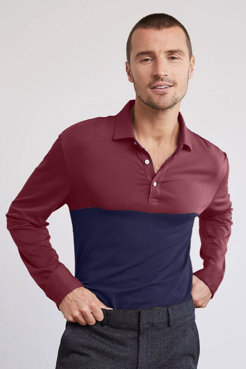 Men's Contrast Style Long Sleeve Polo Shirt Men's Polo Shirt IBT 