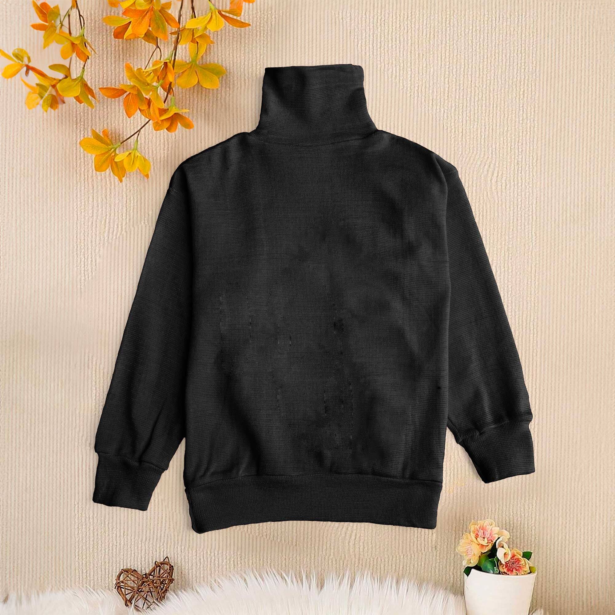 Bomba Kid's Knitted High Neck Boy's Sweat Shirt SRL Black S(9-12 Months) 