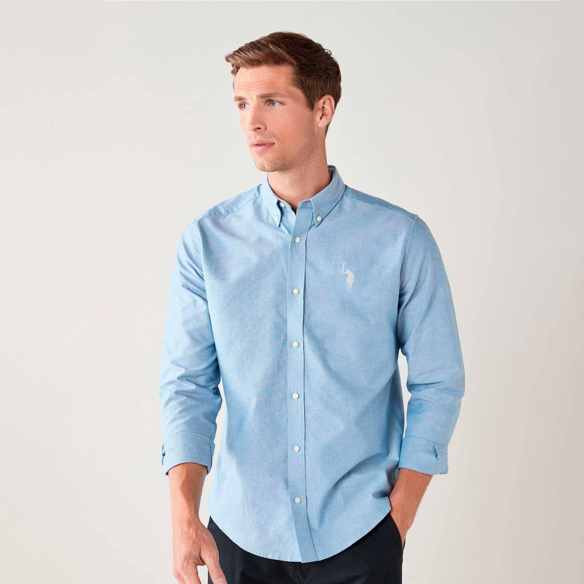 Polo Republica Men's Signature Pony Embroidered Solid Casual Shirt Men's Casual Shirt Polo Republica Sky S 