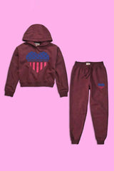 Love Lyalpur Girl's Heart Printed Fleece Hooded Crop Top Suit