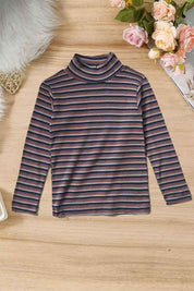 Kid's Striped Mock Neck Tee Shirt