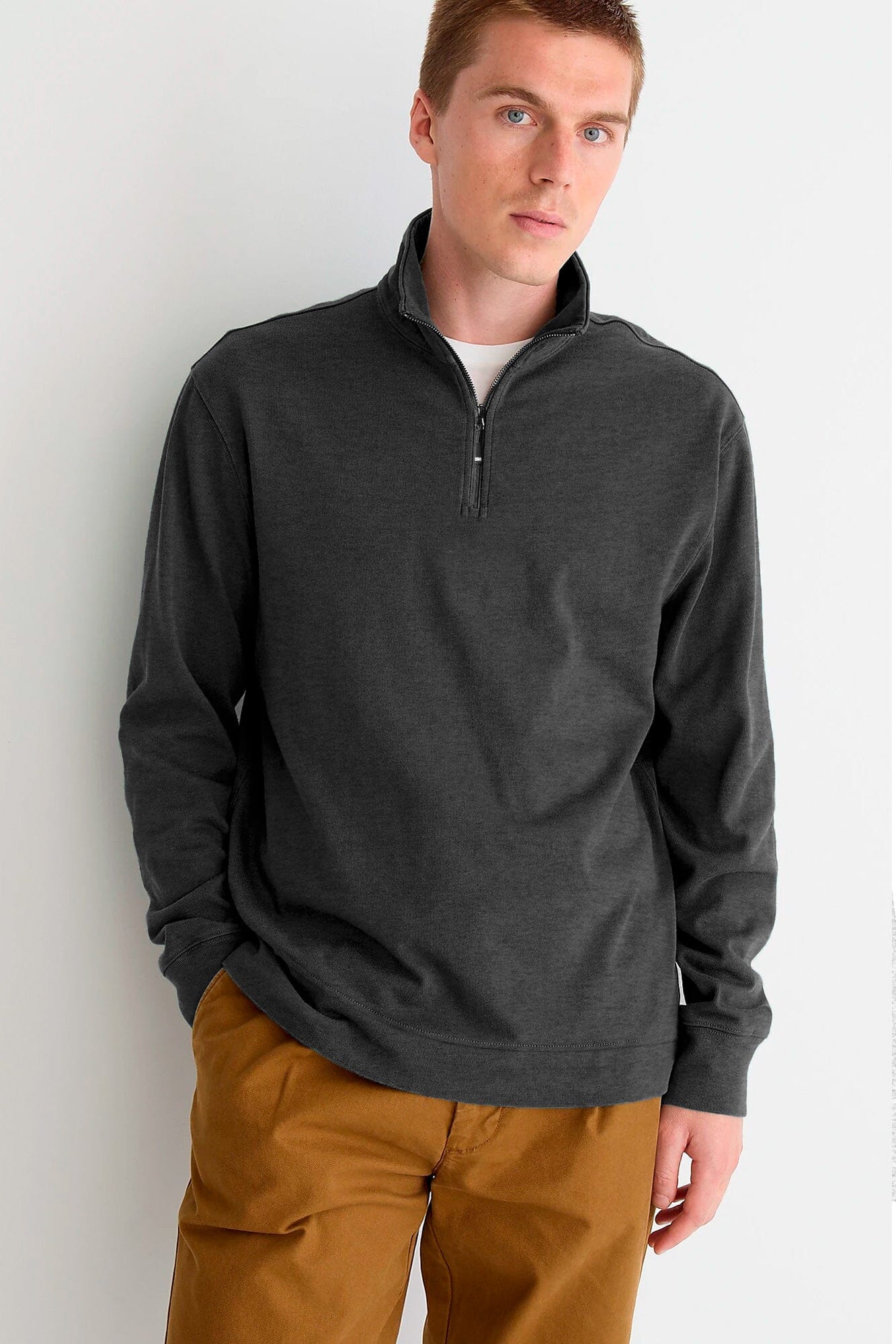 Polo Republica Men's Quarter Zipper Long Sleeve Terry Sweat Shirt Men's Sweat Shirt Polo Republica Charcoal S 