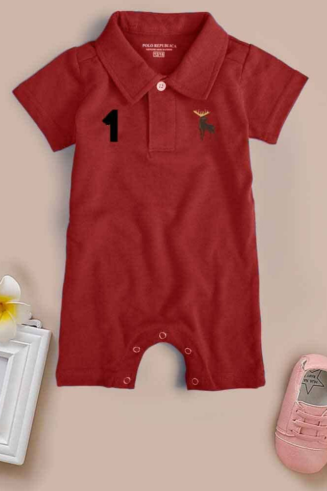Polo Republica Moose-1 Printed Design Short Sleeve Baby Romper Romper Polo Republica Red 0-3 Months 