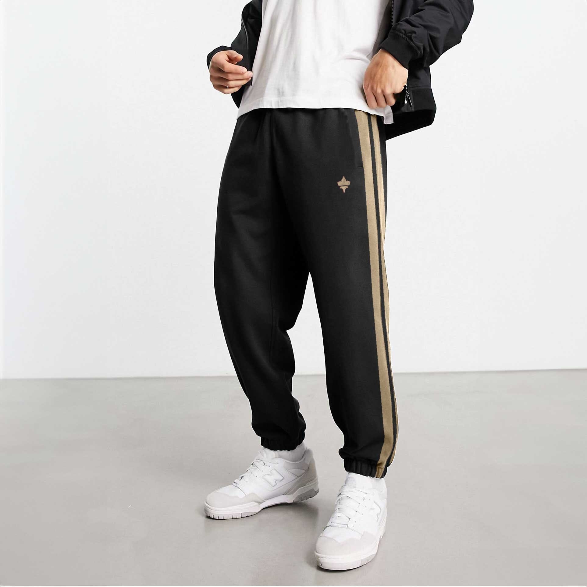 Polo Republica Men's Contrast Panel Maple Leaf Embroidered Fleece Trousers Men's Trousers Polo Republica Black & Camel S 