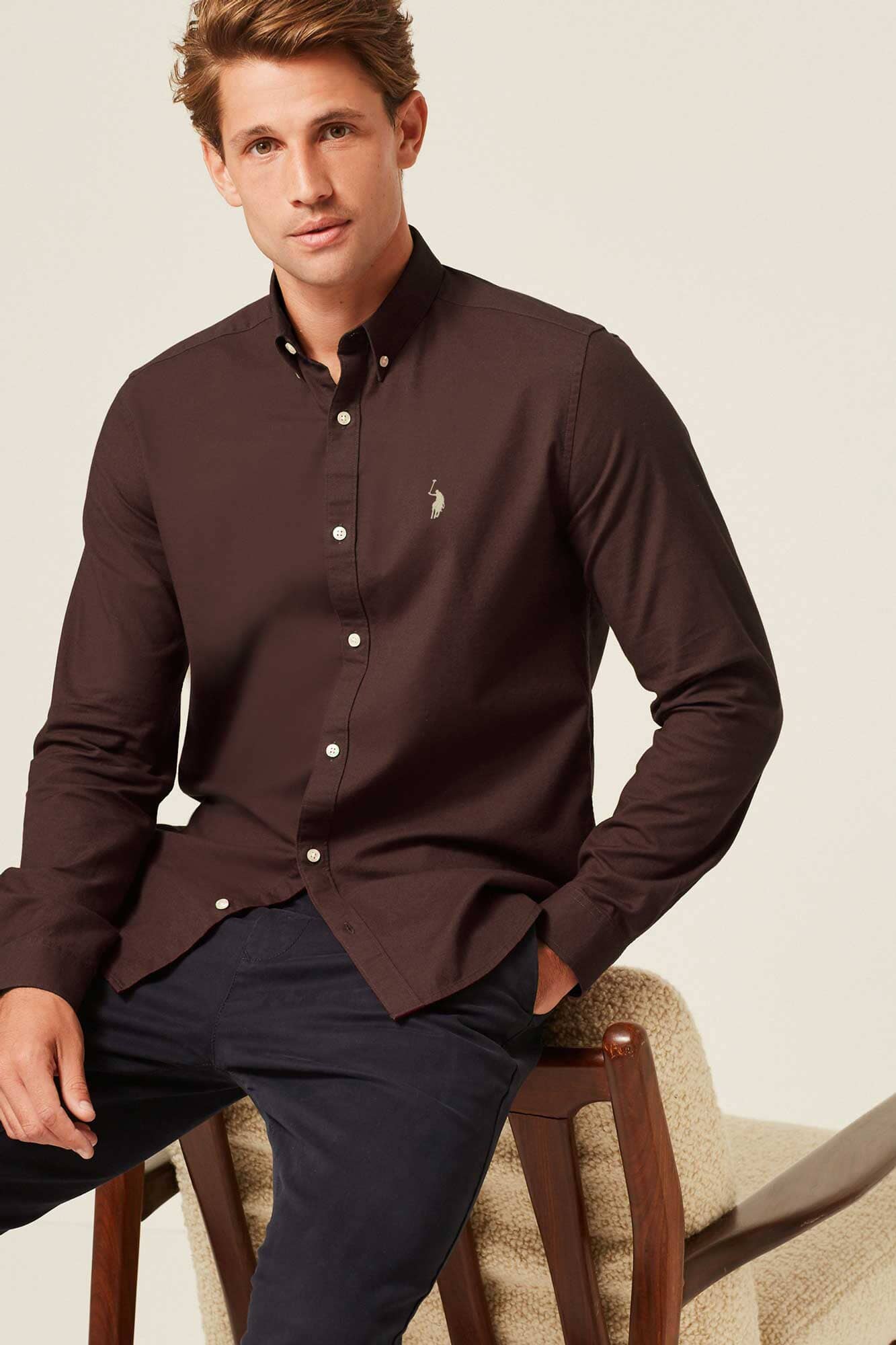 Polo Republica Men's Signature Pony Embroidered Solid Casual Shirt Men's Casual Shirt Polo Republica Chocolate S 