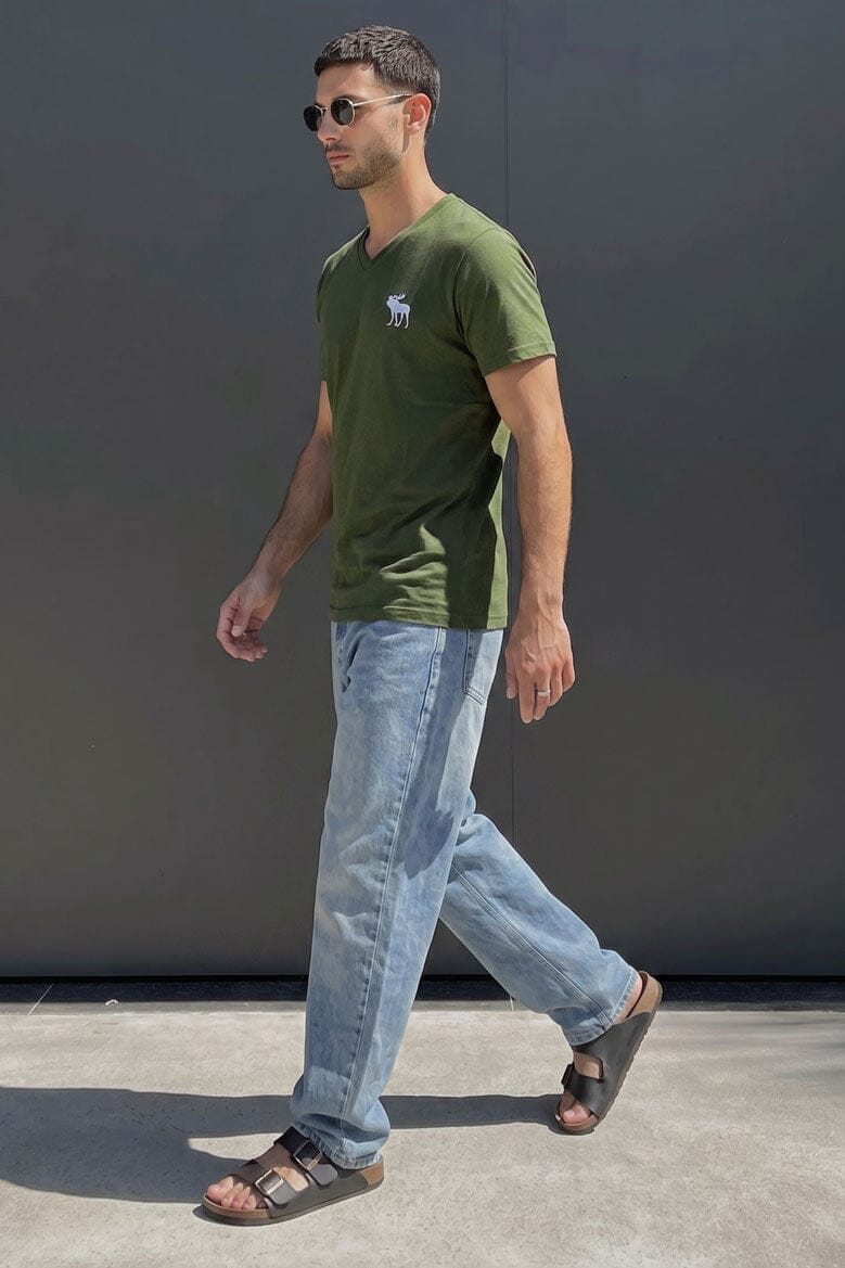 AF Men's V-Neck Moose Embroidered Premium Tee Shirt