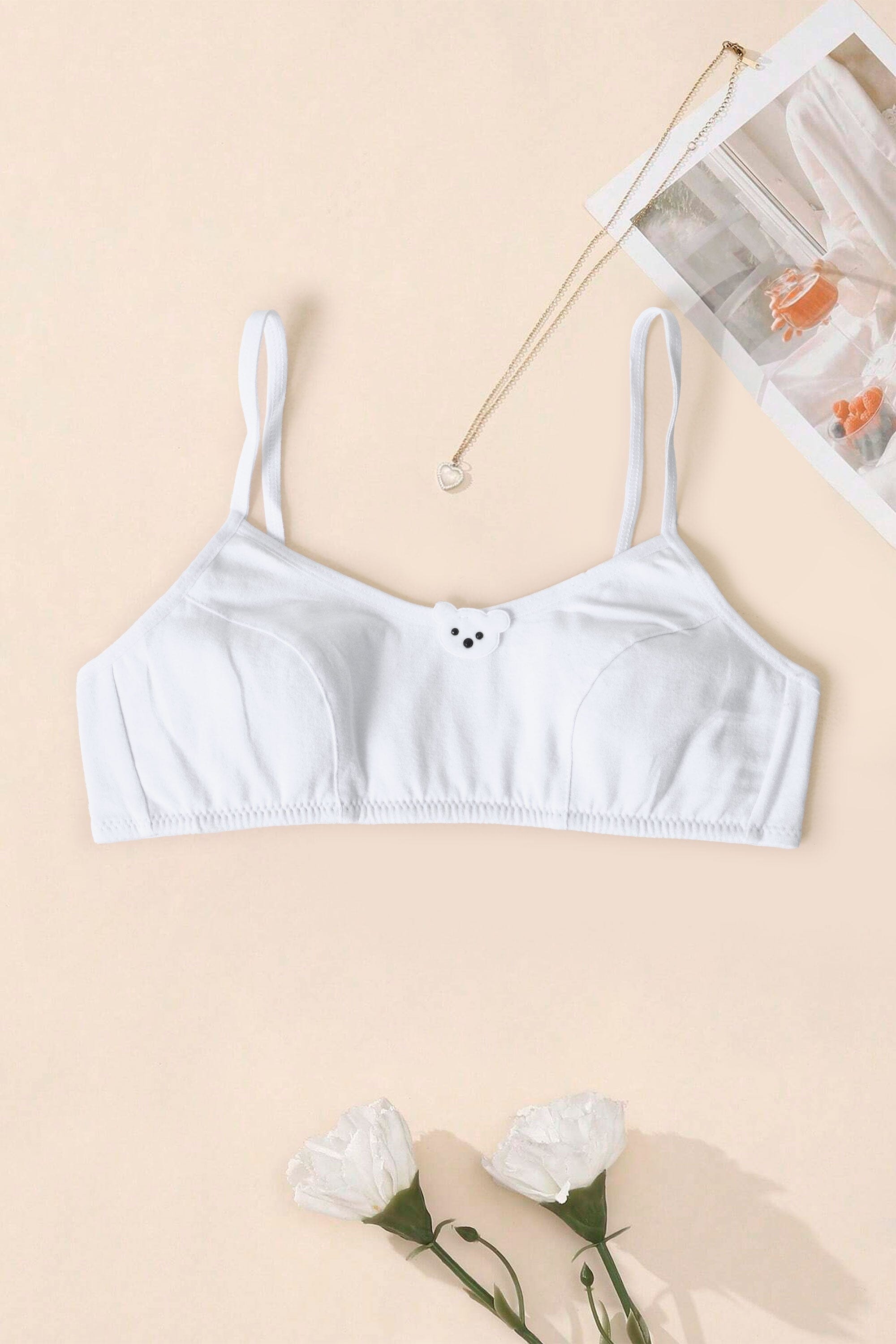 Aomeifen Girl's Bear Face Bidi Bra Girl's Undergarment Cash Purchase Kamran Mushtaq White 28-30 