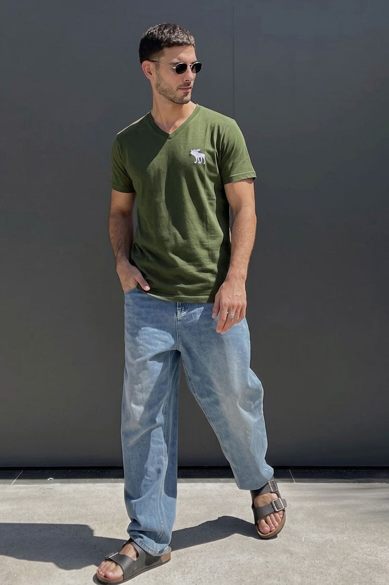 AF Men's V-Neck Moose Embroidered Premium Tee Shirt