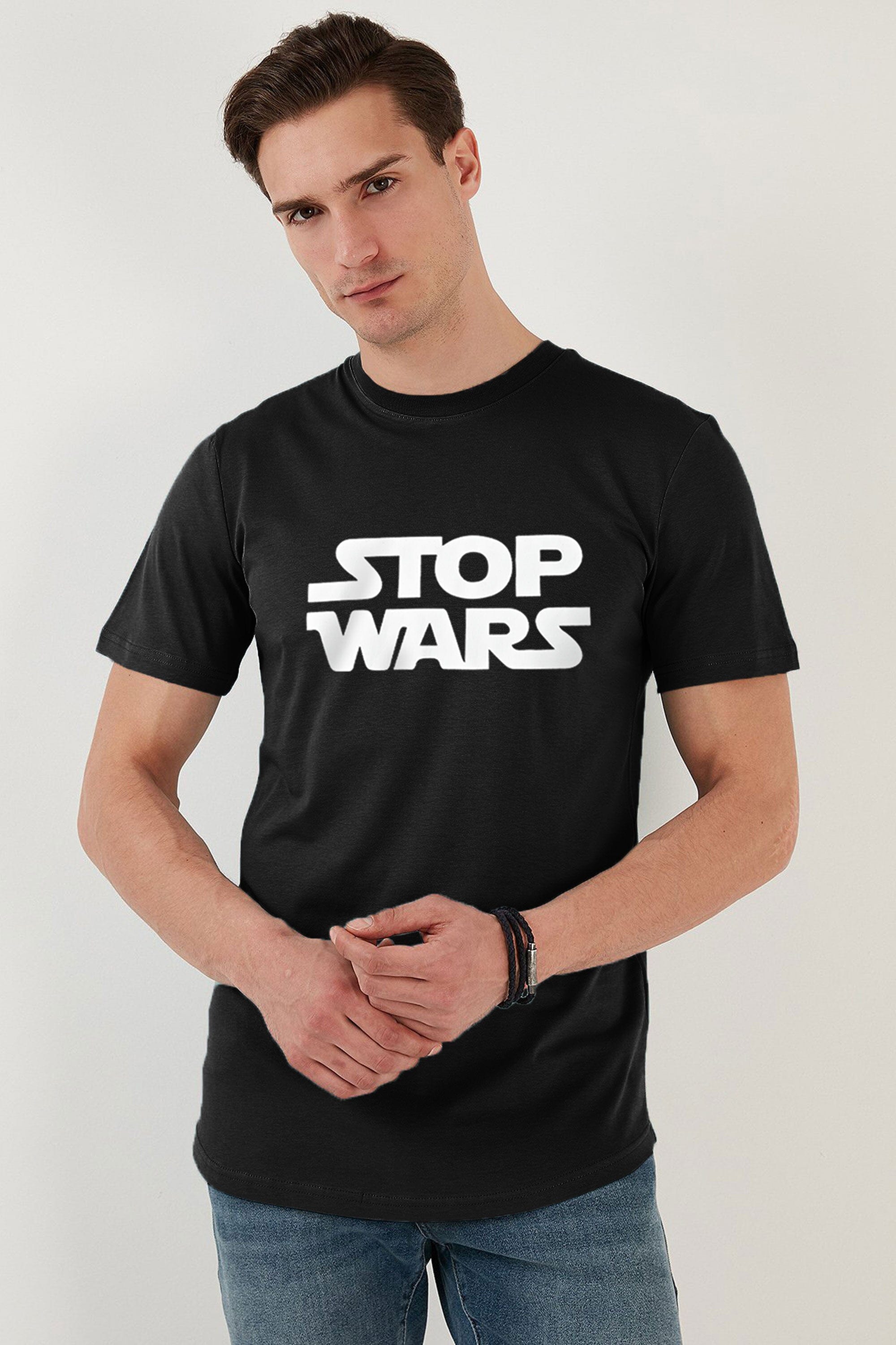 Polo Republica Men's Palestine's Stop Wars Printed Tee Shirt Men's Tee Shirt Polo Republica Black S 