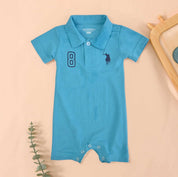 Polo Republica Signature Pony & 8 Printed Short Sleeve Baby Romper Romper Polo Republica Aqua Blue 0-3 Months 