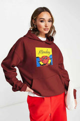 Safina Women's Monday Spider-Man Printed Oversized Fleece Pullover Hoodie