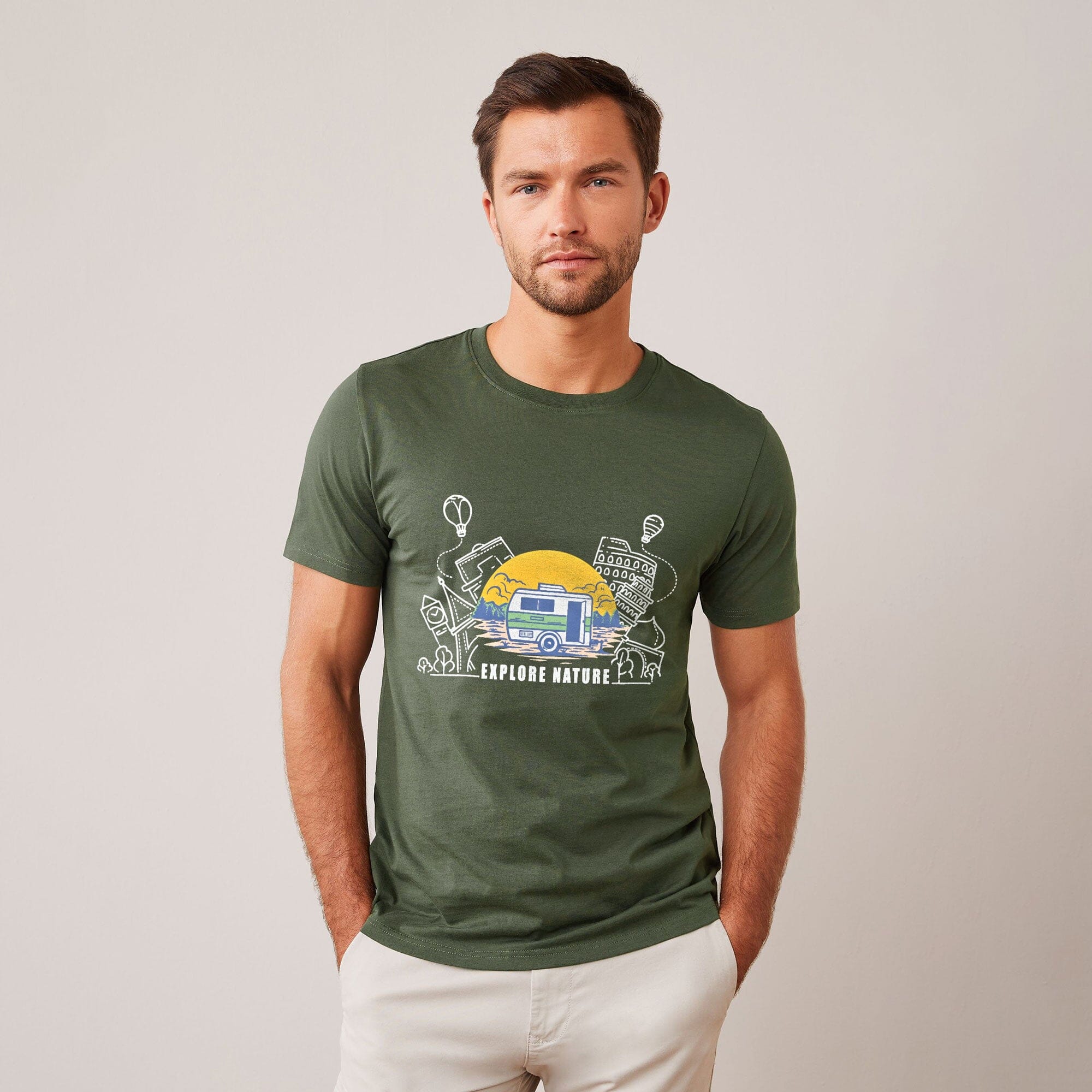 Polo Republica Men's Explore Nature Printed Crew Neck Tee Shirt Men's Tee Shirt Polo Republica Olive Green S 