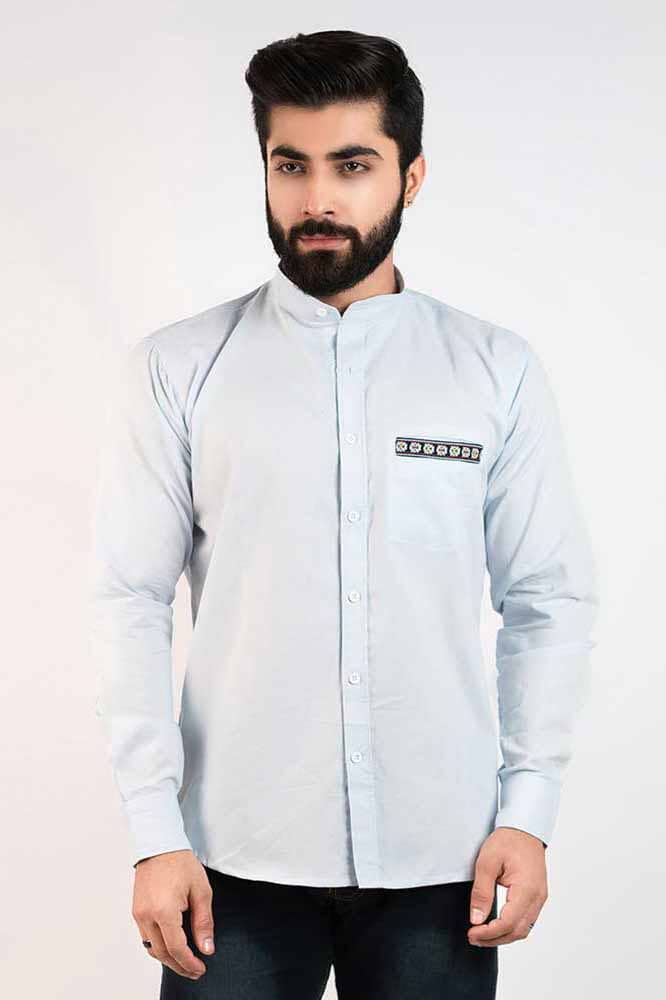 Hopio Men's Horki Mandarin Collar Style Casual Shirt