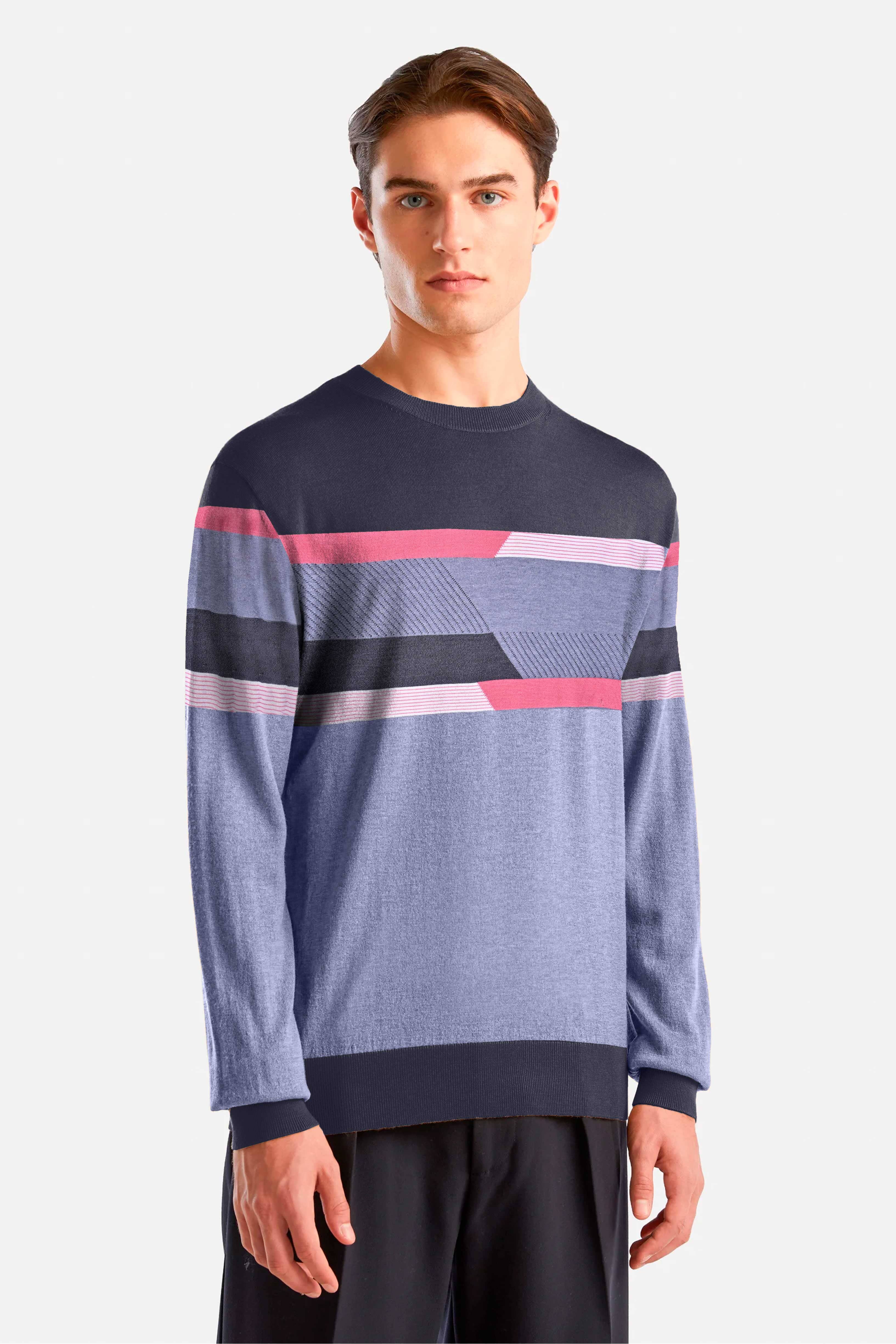 Fashion Men's Contrast Panels Design Sweater Men's Sweat Shirt First Choice Navy & Slate Grey L 