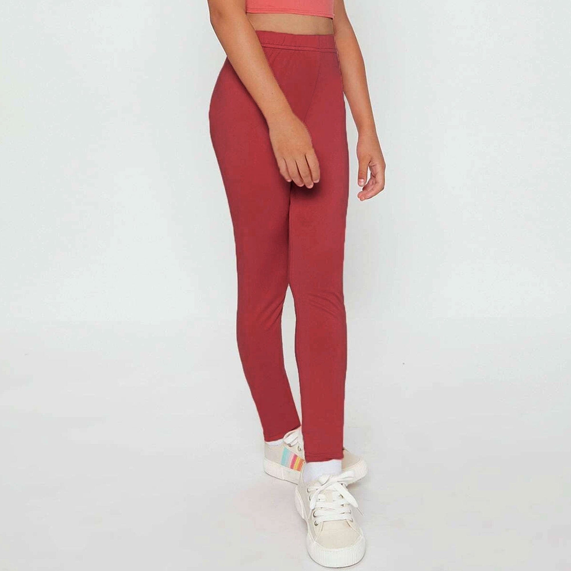 Hopio Girl's Solid Design Leggings Girl's Trousers MHJ Maroon 6-7 Years 