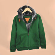Axinite Men's Sherpa Fleece Minor Fault Zipper Hoodie Minor Fault Image Bottle Green Fur XS 