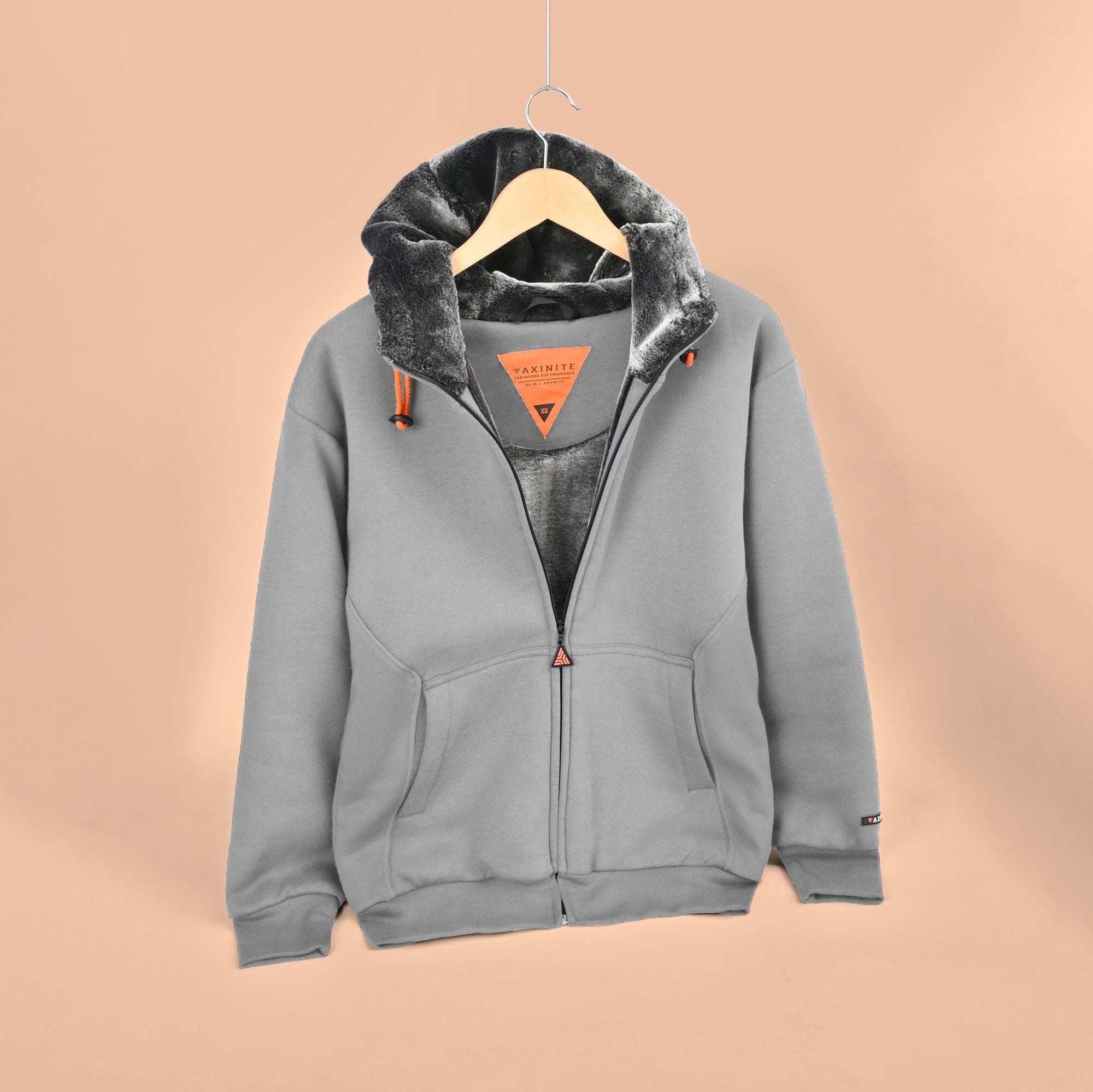 Axinite Men's Sherpa Fleece Minor Fault Zipper Hoodie Minor Fault Image Stealth Grey Fur XS 