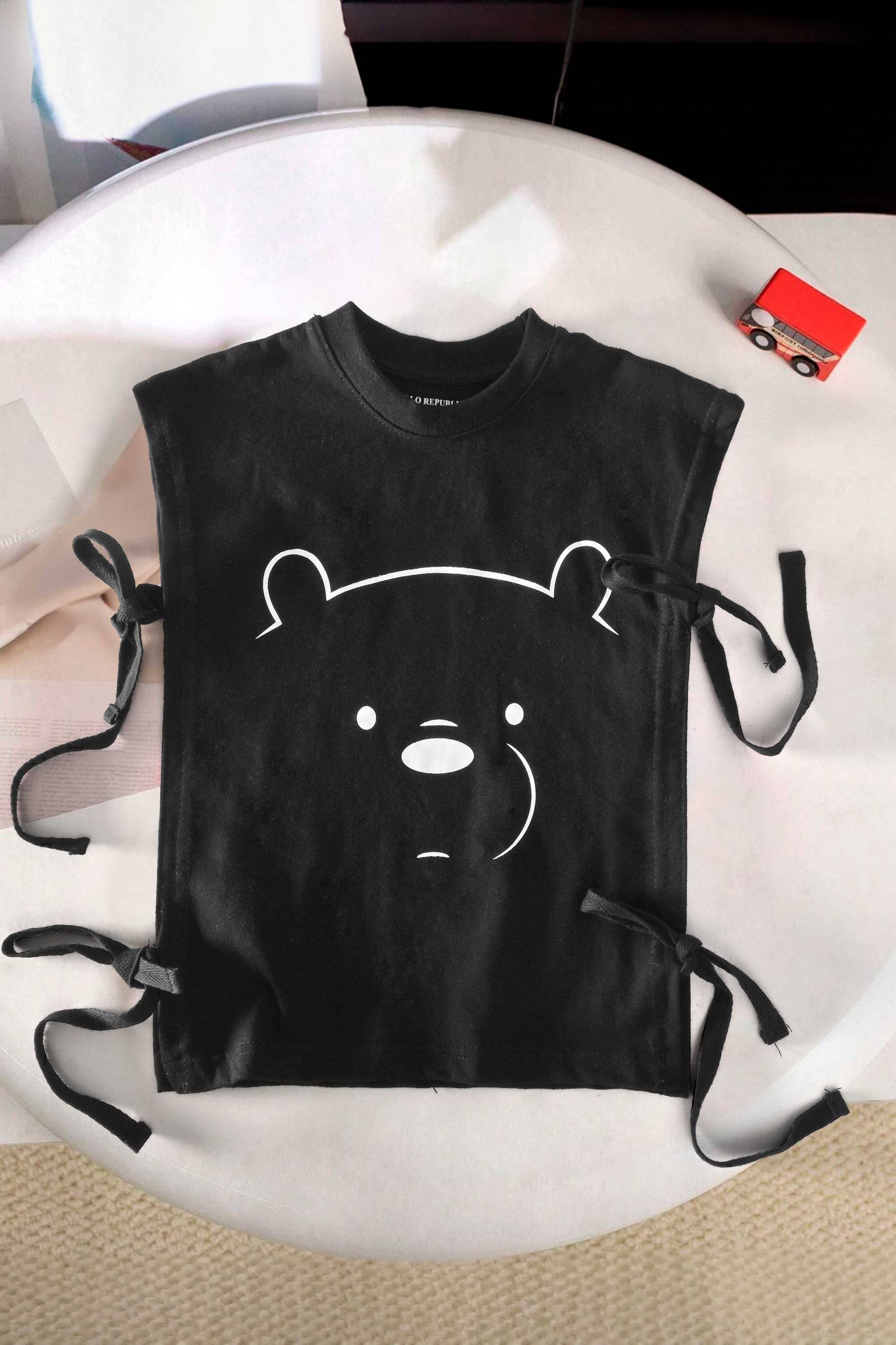 Polo Republica Kid's Bow Side Panel Printed Minor Fault Tank Top Kid's Tee Shirt Polo Republica Black 2-3 Years 