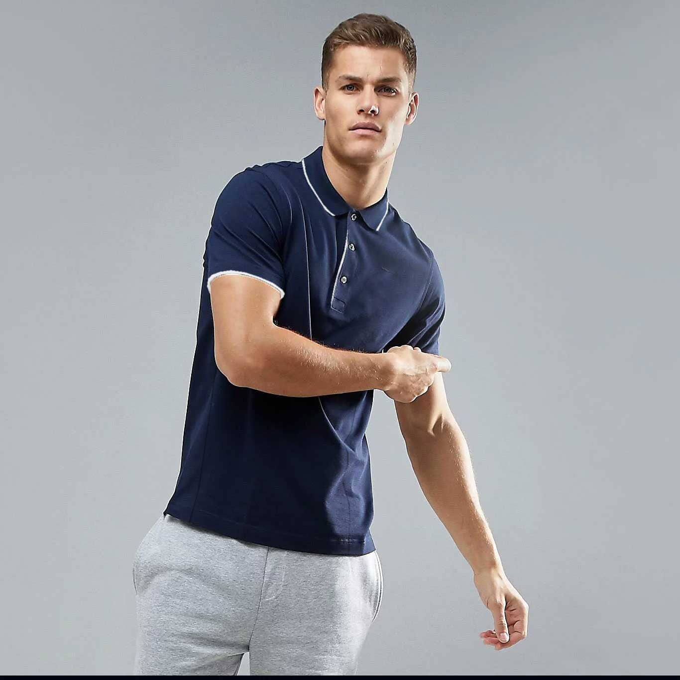 SG Men's Short Sleeve Tipped Collar Minor Fault Polo Shirt Men's Polo Shirt Image Navy L 