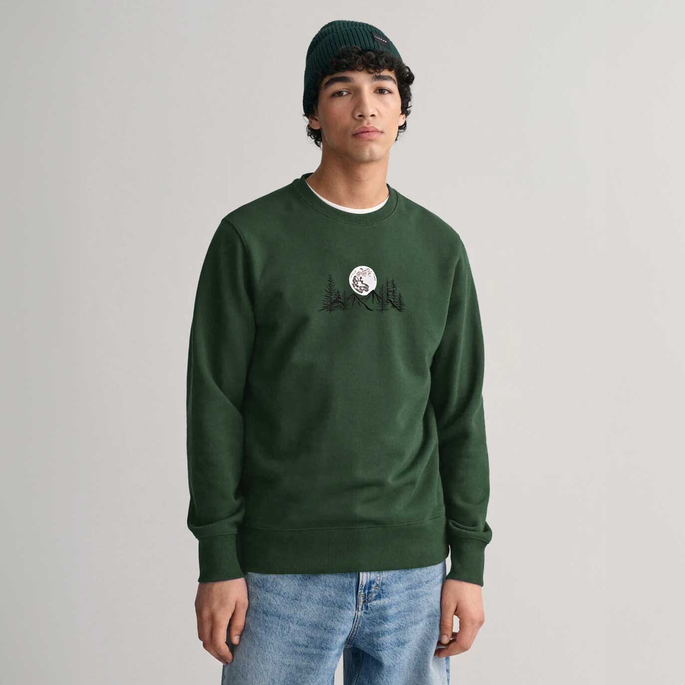 Polo Republica Men's Mountain Moon Embroidered Fleece Sweat Shirt Men's Sweat Shirt Polo Republica Bottle Green S 